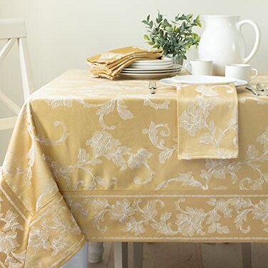 Benson Mills Harmony Scroll Damask Tablecloth ,Gold, 60 x 144