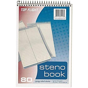 Top Flight Steno Book, 6 x 9 In, White, 80 Sheets