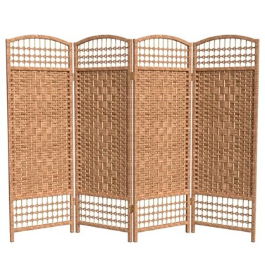 Red Lantern 4 ft. Short Fiber Weave Folding Screen - Natural - 4 Panels