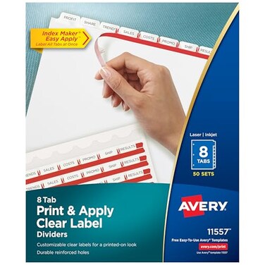 Avery Index Maker Clear Label Dividers, 8-Tab, White, 50 Sets