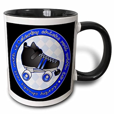 3dRose Derby Chicks Roll with It BlueBlack 11oz Two-Tone Black Mug