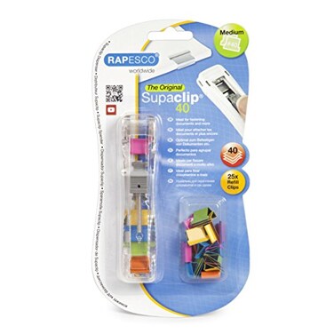 Rapesco Supaclip40 Dispenser with 25 Multicoloured Refill Clips ,RC4025MC