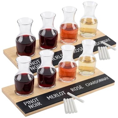 D'Eco Wine Tasting Flight Board Set, Wood Tray8 Decanter Glasses, 2 Pack