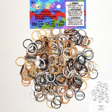 Rainbow Loom Metallic Mixed Silicone Bands, White, Black, Gold, Silver
