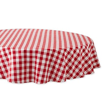 DII Checkered Tabletop Collection 100% Cotton, Machine Washable, Tablecloth, 70" Round, Red