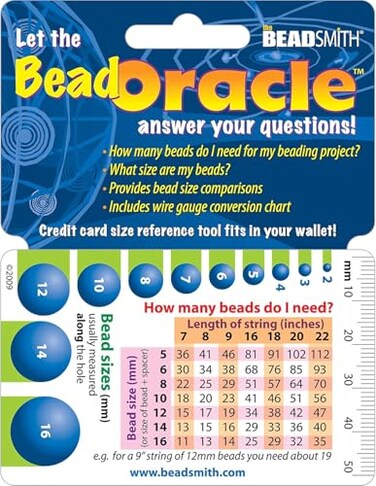 The Beadsmith Bead Oracle&ldquo; Beaders Reference Card&ldquo; Wallet Sized&ldquo; Resource to Determine Bead Sizes, Wire Gauge Conversion Chart, Measurement ComparisonsProject Quantities