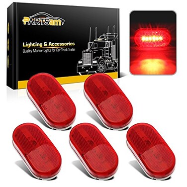 Partsam 5Pcs 12V 4 Inch Oblong Red Side Marker Clearance Lights 6 Diodes with Reflex Lens [DOT Certified] Surface Mount 2x4 Rectangular Reflectorized RV CAMPER Trailer Led marker lights Waterproof