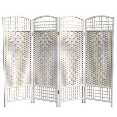 Red Lantern 4 ft. Short Fiber Weave Folding Screen - White - 4 Panels