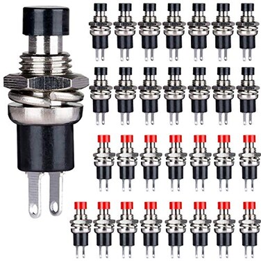 Clyxgs Momentary Push Button Switch¼ŒSPST Normal Open NO Switch 2 Pin Mini Micro 1A 250V AC BlackRed Cap 30 PCS