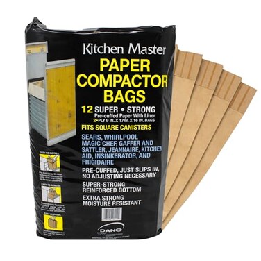 Kitchen Master Super Strong Compactor Bags ,12 PackPrecuffed, Garbage Compactor Bags, Kitchen Liner, Paper Trash Bin Press, Kitchen Essential, Paper Garbage Press Liner