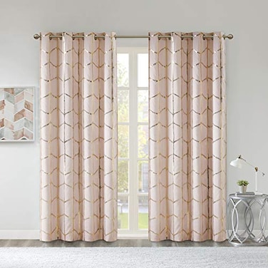 Intelligent Design Blackout Curtain, Light Blocking, 50x84 Blush/Gold