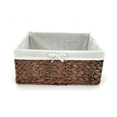 KINGWILLOW Water Hyacinth Storage Basket Small with Metal FrameRemovable Liner