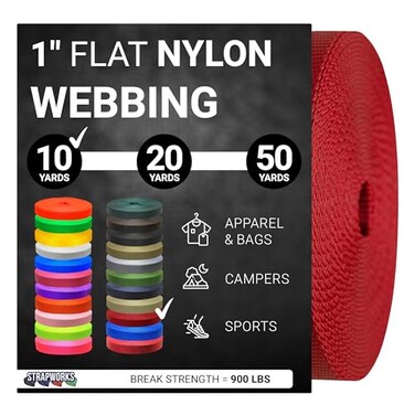 Strapworks Heavy Duty Nylon Webbing Strap 1 in x 10 yd Dark Red
