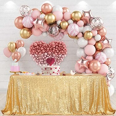 PartyDelight Gold Sequin Tablecloth 50x80 Inch Rectangular