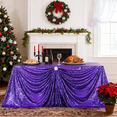 PartyDelight Purple Sequin Tablecloth 60x102 Inch Rectangular