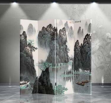 Asian Home Double Sided Canvas Screen Room Divider - MountainRiver
