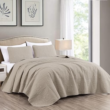 Chezmoi Collection Austin 3-piece Oversized Bedspread Coverlet Set ,King, Khaki