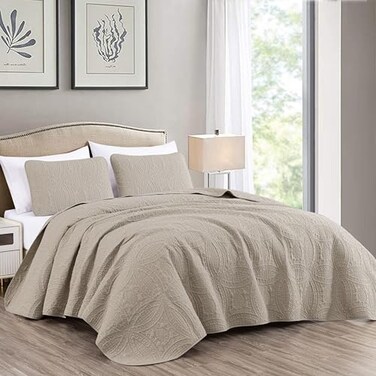 Chezmoi Collection Austin 3-piece Oversized Bedspread Coverlet Set ,Queen, Khaki
