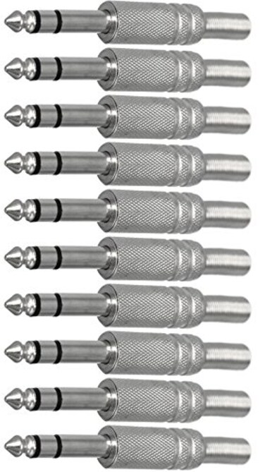 CESS 6.35mm TRS Stereo Male Solder Plug with Spring Relief, 10 Pack
