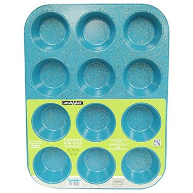 casaWare Ceramic Coated NonStick 12 Cup Muffin Pan ,Blue Granite