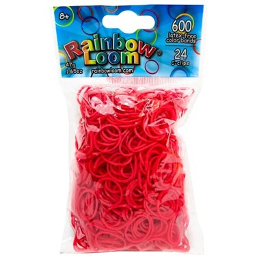 Rainbow LoomRed Rubber Bands with 24 C-Clips ,600 Count