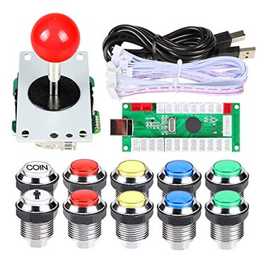 EG STARTS Arcade DIY Kit USB Encoder To PC Joystick8 Ways 5 Pin StickChrome Plated LED Illuminated Push Button 1 PlayerCoin Buttons For Arcade Mame Raspberry Pi 2 3 3B Games