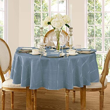 Newbridge 90 Inch Round Fabric Tablecloth, Elegance Plaid, 100% Polyester, No Iron Soil Resistant Dining Room, Party and Banquet Table Cover, Solid Textured, Shadow Blue