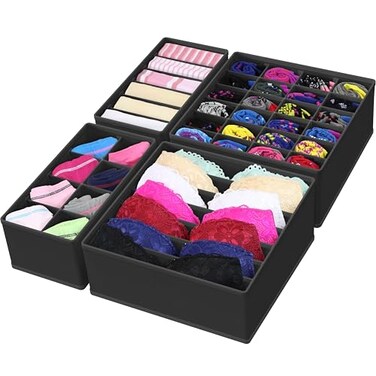 Simple Houseware 4-Pack Drawer Organizer Set for Underwear/Socks/Bra, Black