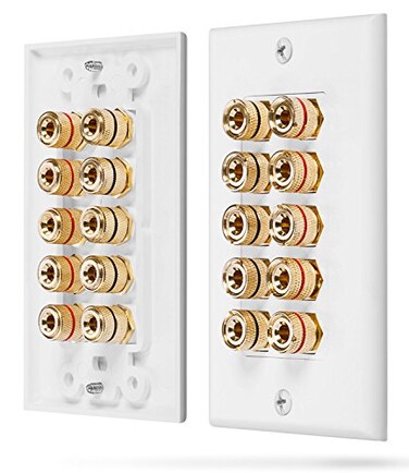 Fosmon Five Speaker Home Theater Banana Binding Post Coupler Wall Plate