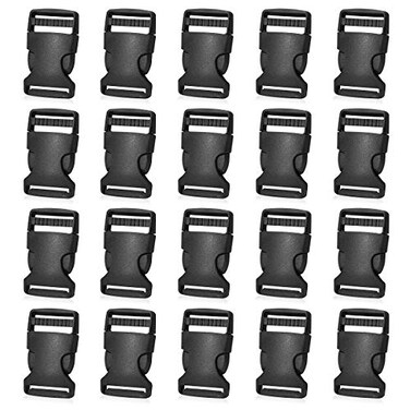 Petutu 20 Pack Plastic Buckles 1 Inch Quick Side Release Buckles for Backpack Webbing Belt ,Black