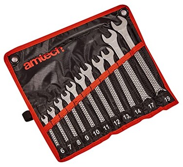 Amtech K0400 Combination Spanner Set, Drop Forged and Chrome Plated Spanners, 6mm to 19mm