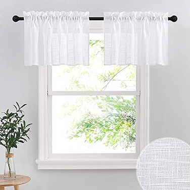 RYB HOME Linen Textured White Sheer Window Topper Valances for Cafe Kitchen