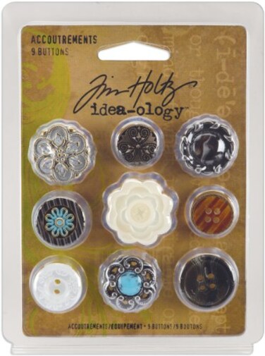 Tim Holtz Accoutrements Buttons by Idea-ology, Classics, 9 per Pack, Various Sizes, Plastic, TH92837