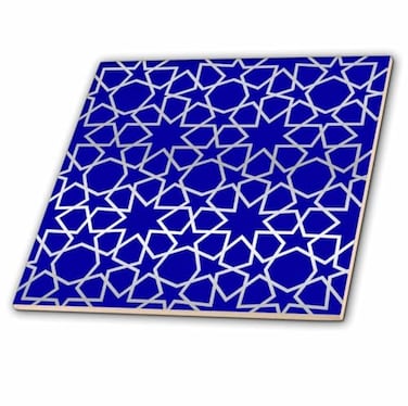 3dRose Silver Stars Outline Islamic Art Pattern 8 Inch Ceramic Tile