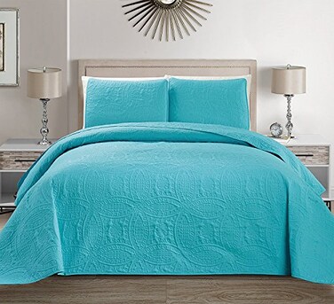 MK Home Mk Collection Solid Embossed Bedspread Bed Cover Over Size ,Blue, King/California King