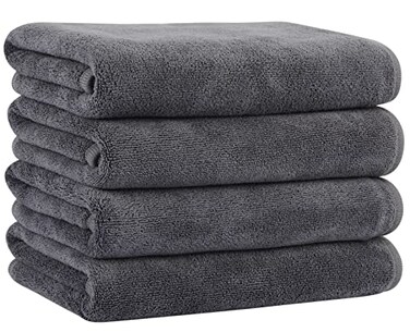 KinHwa Microfiber Hand Towels 4 Pack Gray, Soft Absorbent Face Towels 16x30