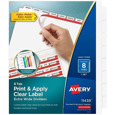 Avery Index Maker Clear Label Dividers, 8-Tab, Extra Wide, 1 Set