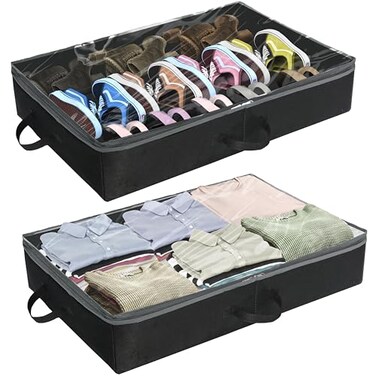 Simple Houseware 2 Pack Under Bed Storage Bin, Black