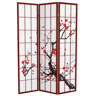 Red Lantern 6 ft. Tall Flower Blossom Divider - Rosewood - 3 Panels