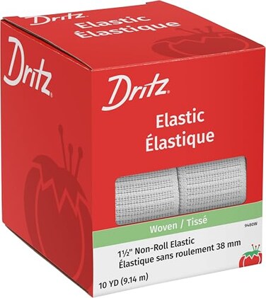 Dritz 1-1/2" Non-Roll Elastic, White, 10 yd