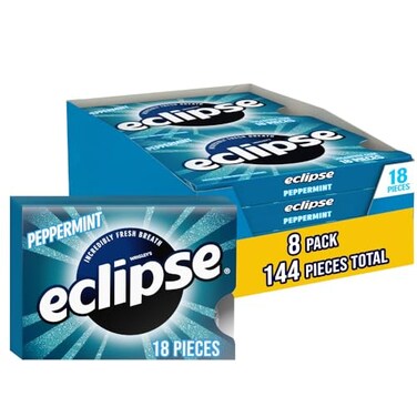 ECLIPSE Peppermint Sugar Free Chewing Gum, Bulk Pack, 18 Piece, 8 Pack