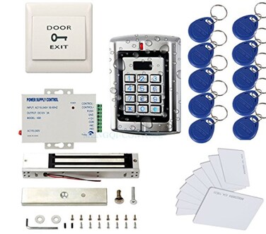 MENGQI-CONTROL Metal Weatherproof Access Control System 600LBS Force Electric Magnetic Lock110VPower SupplyExit ButtonCardsKey Fobs