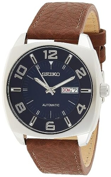 Seiko Automatic Self Wind Brown Leather Strap Blue Dial Men's Watch SNKN37