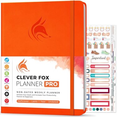 Clever Fox Planner PRO, Undated Weekly Planner, 8.5x11 Orange