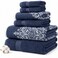 Modern Threads 6-Piece 100% Cotton Damask Medallion Towel Set, Navy