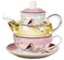 Jusalpha Tea for one Glass Teapot with Infuser and Cup Set, Pink
