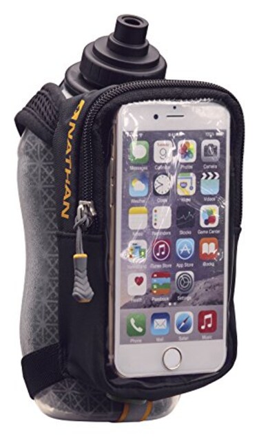 Nathan SpeedView Insulated Handheld Running Water Bottle Flask 18oz“ Double-Wall Insulation, Ergonomic Grip, Blast Valve Cap, PhoneKey Storage Pockets, Reflective Design