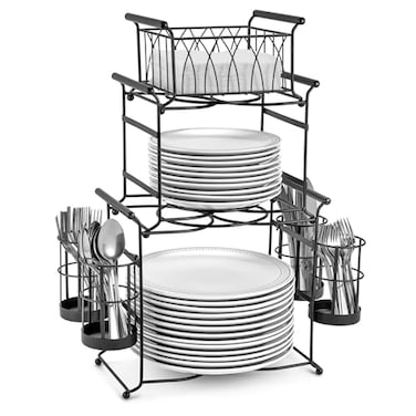 Sorbus Buffet Caddy, 7-Piece 3-Tier Set, Stackable Design ,Black