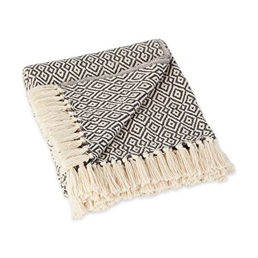 DII Rustic Farmhouse Double Diamond Woven Throw, 50x60, Mineral