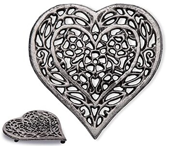 Comfify Silver with Black Cast Iron Heart Trivet“ 6.75"x6.5"“ Hot Pot Pad